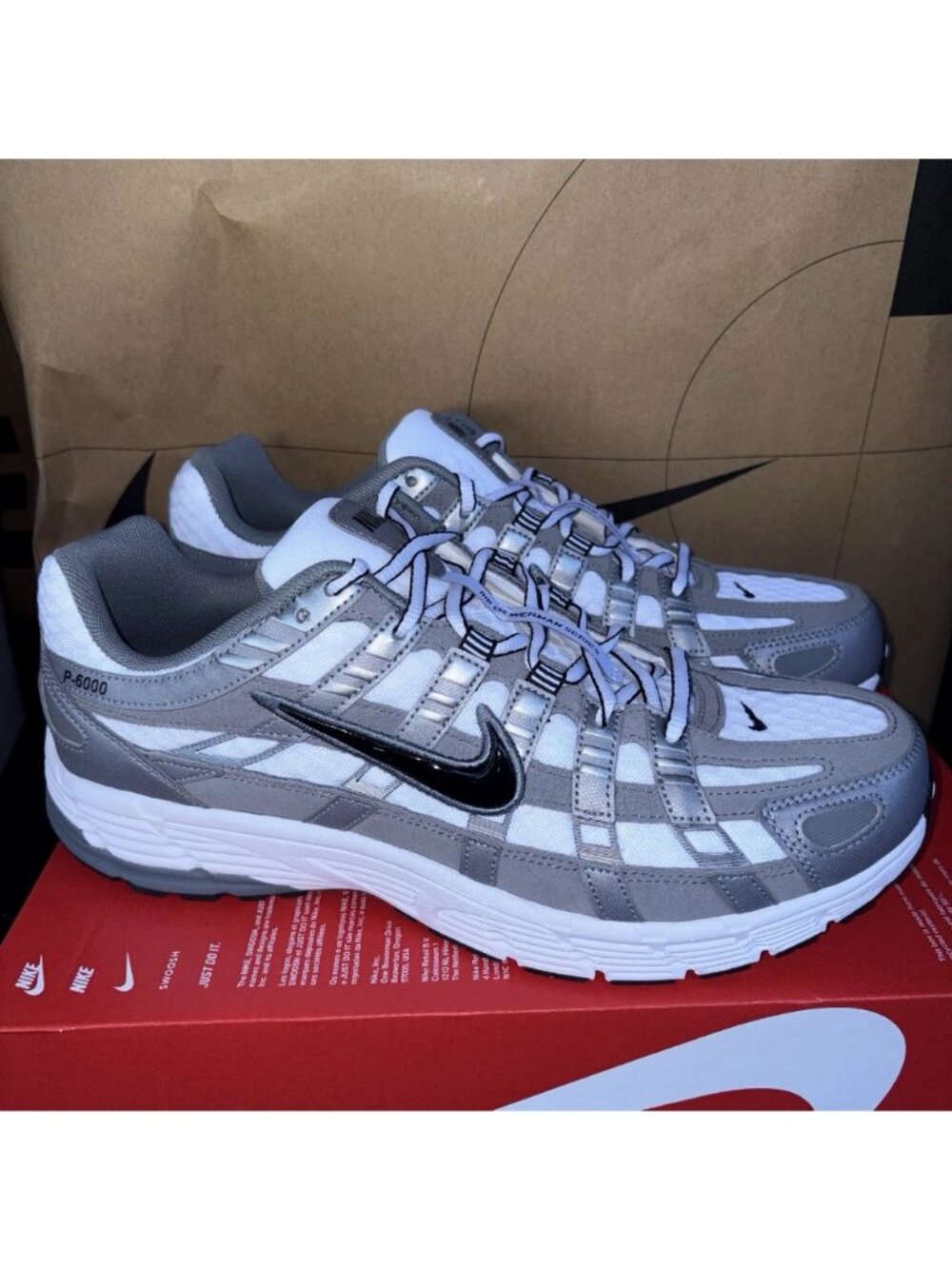 NEW Nike P-6000 White Metallic Cool Grey IR2004-100 Men Size 11.5
